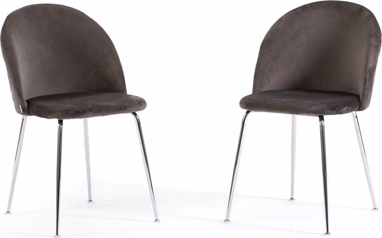 Set di 2 sedie da pranzo imbottite, gambe in metallo, design elegante per cucina, sala da pranzo, bar e ristoranti SARA - Grigio scuro/argento