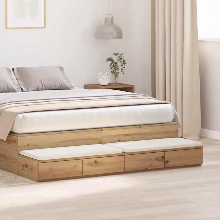Cassetti per letto vidaXL in rovere artigianale, marrone e beige, L: 160 cm, P: 36,5 cm, H: 16,5 cm