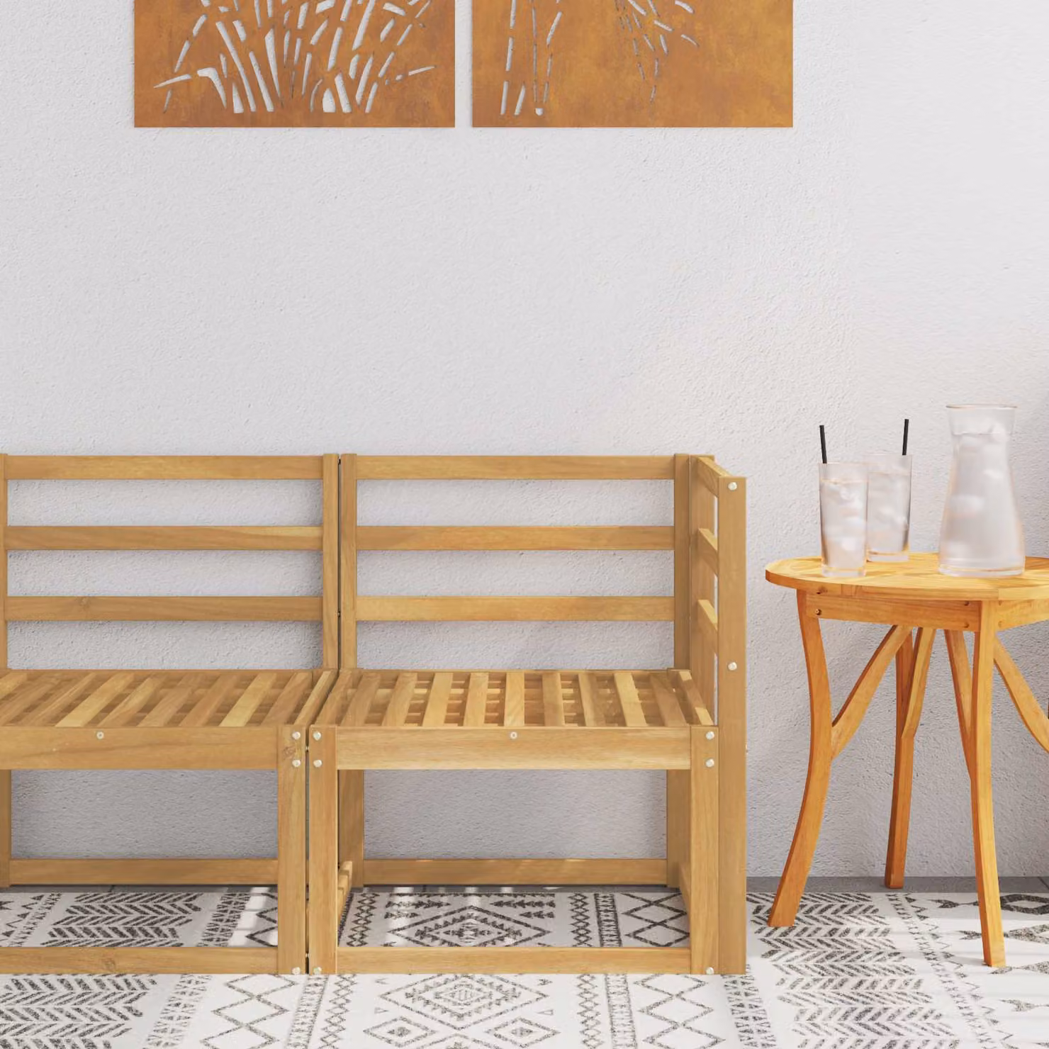 Divano Angolare da Esterno vidaXL in Legno di Acacia Massello Bianco e Marrone con Design Moderno a L per Giardino e Terrazza