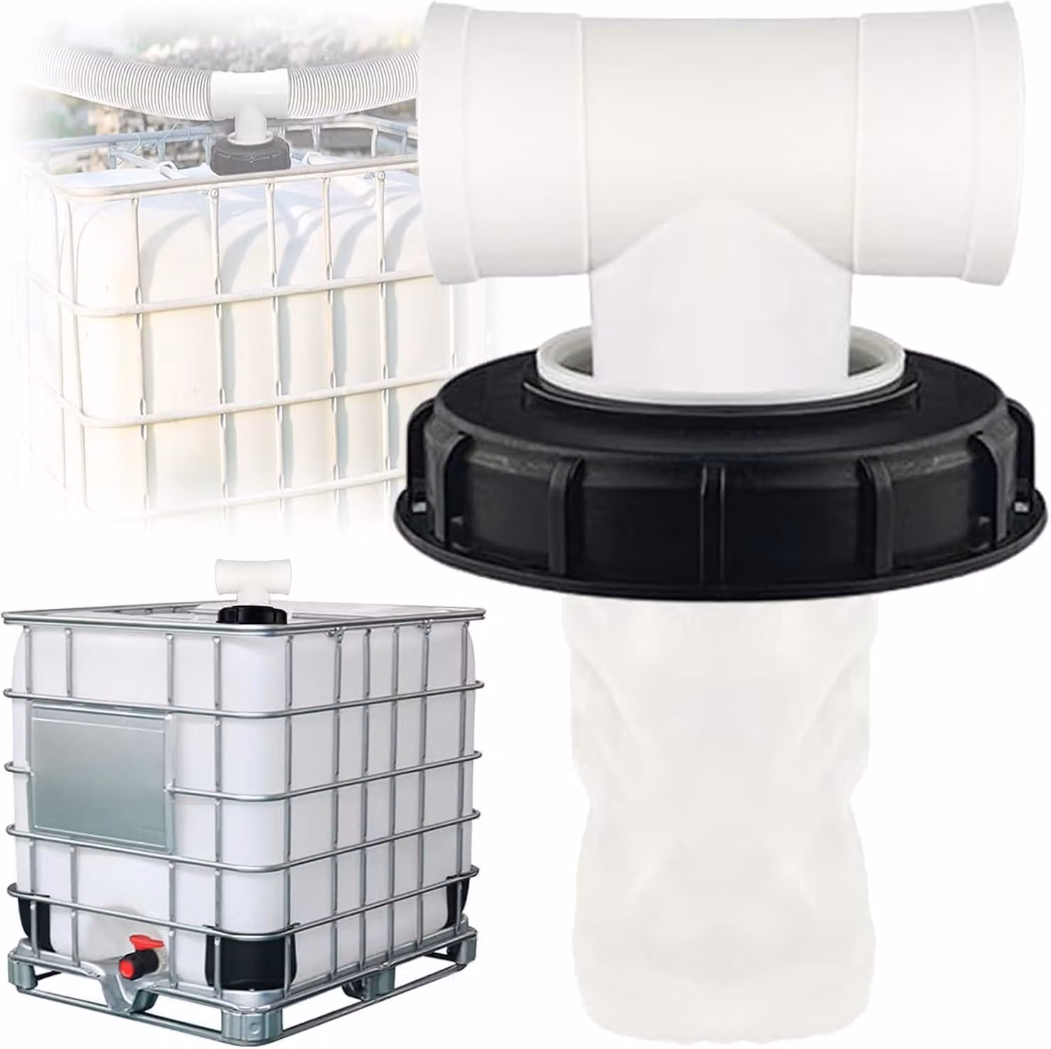 Filtro a T per coperchi IBC, in nylon lavabile, diametro 165 mm, per serbatoi di acqua piovana