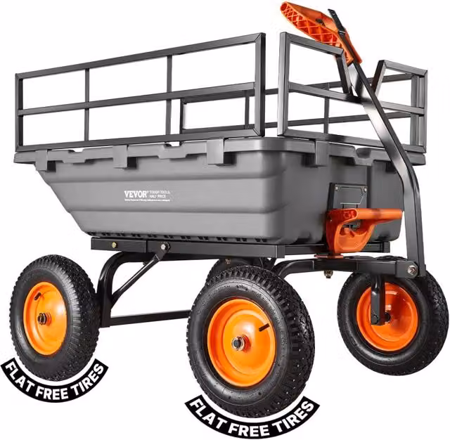Carrello da Giardino Ribaltabile TC4283 in Polietilene 680 kg Rimorchio a Spinta Maniglia 2 in 1 per Fai da Te e Giardino 1240x990x975 mm