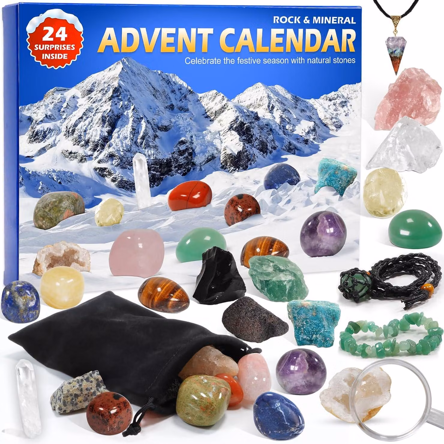 Calendario dell'Avvento con cristalli - Calendario per contare i giorni fino a Natale per bambini - Pietre preziose - Adatto a bambine e bambini