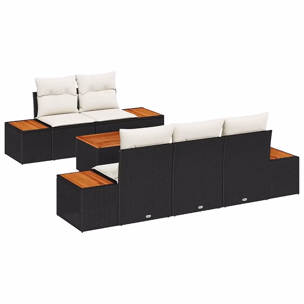 Set Divano da Giardino a L vidaXL in Rattan Nero con Cuscini e Tavolino da Esterno – 2