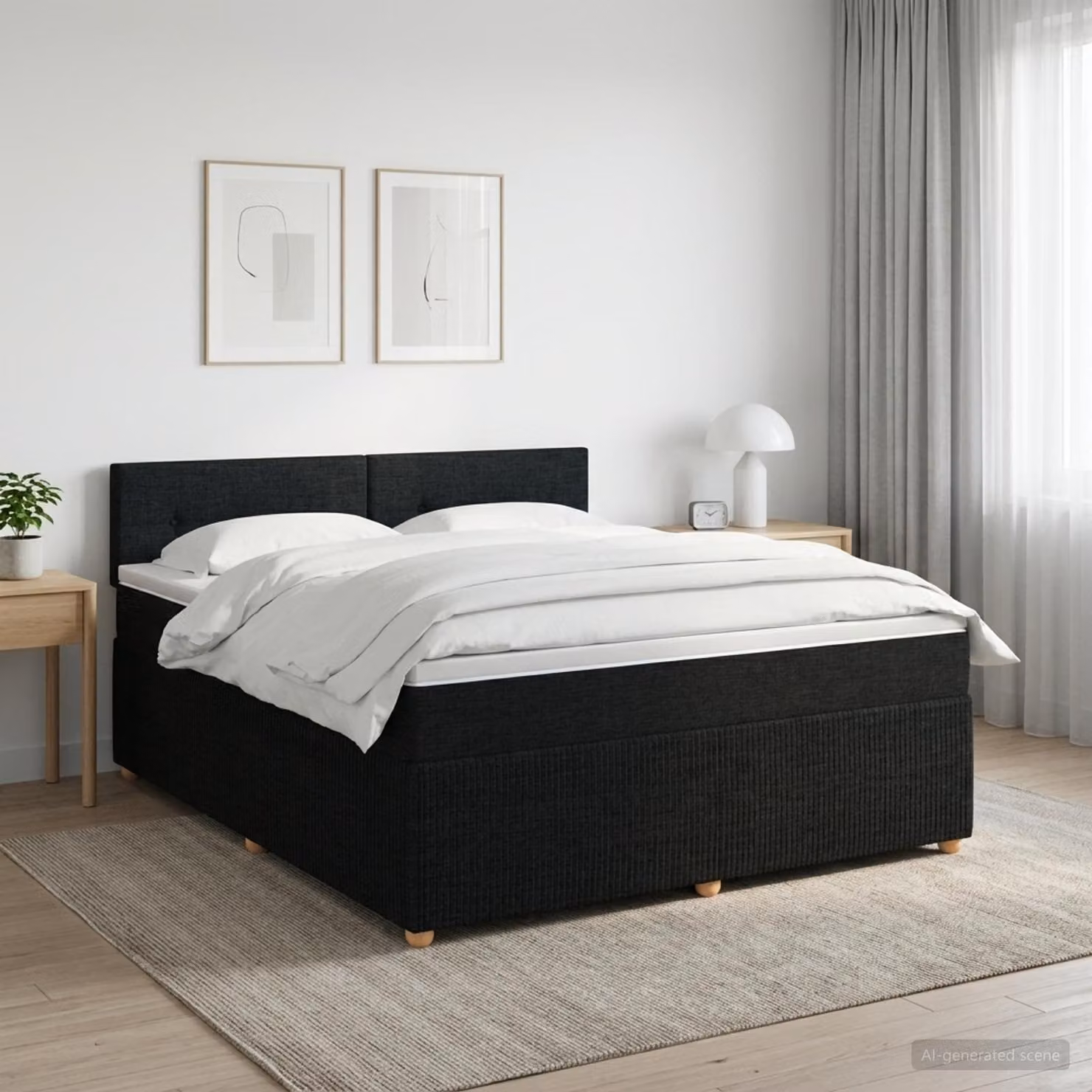 Letto box spring con materasso vidaXL in tessuto nero, L/P: 140 x 190 cm