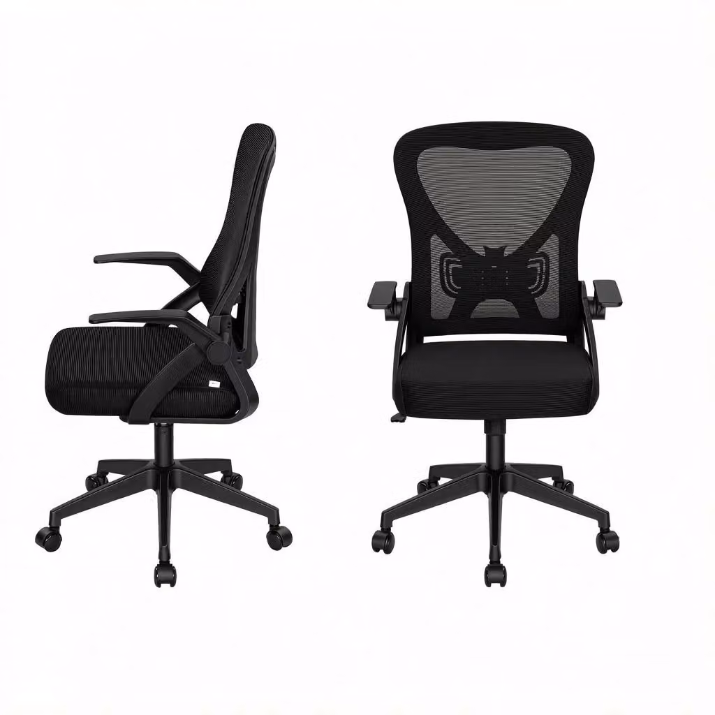 Sedia da ufficio ergonomica Chicfurn moderna con braccioli, rotazione 360 gradi e rivestimento in tessuto o ecopelle, colore nero – 2