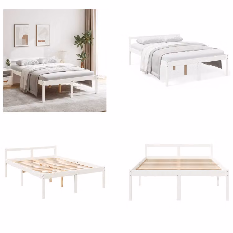vidaXL Letto per anziani bianco 120x190 cm in legno massiccio di pino - Letto per anziani - Letto per anziani - Letti per anziani - Letti per anziani