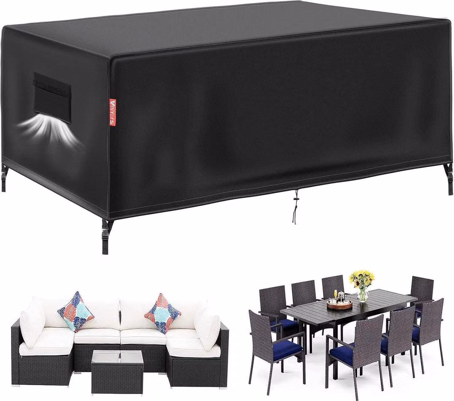 Copertura per mobili da giardino Winterproof 600D Oxford impermeabile nero 123×123×74CM