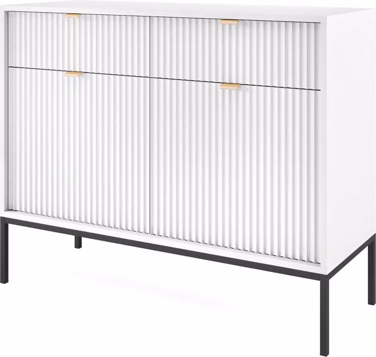 Masseno Comò STELLARE 104 cm Credenza con 2 cassetti e 2 ante per soggiorno camera da letto Moderno 104x39x83 cm Bianco / Bianco