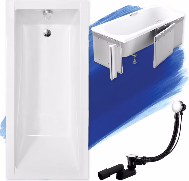 Vasca rettangolare 160x70 con rivestimento in polistirolo, set di scarico e piedini GRATIS | Set completo 4in1 vasca originale in acrilico con sifone | BADLAND MODERN