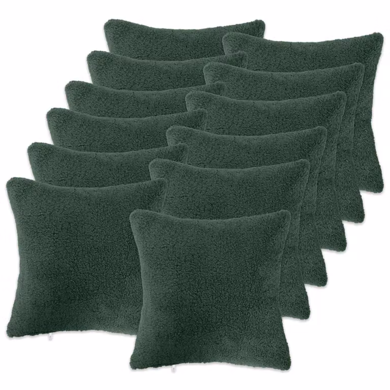 Set di 12 federe vidaXL HEERLEN in tessuto bouclé verde scuro, L 40 x P 40 cm