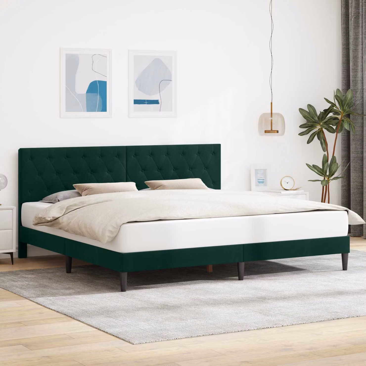 Struttura del letto moderna vidaXL in velluto verde scuro, L/P/H: 200 x 200 x 96 cm