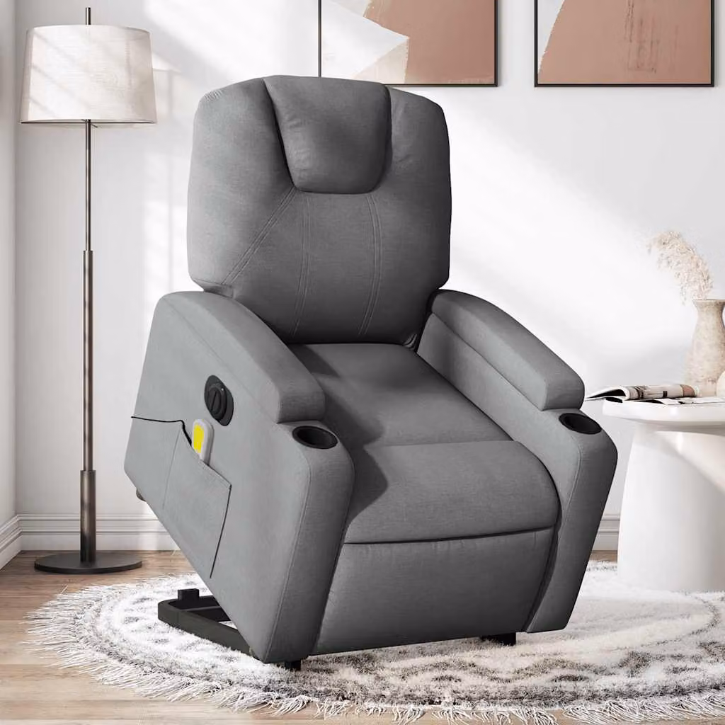 Poltrona Alzapersona Elettrica con Massaggio vidaXL Grigio con Braccioli e Rivestimento in Tessuto – 1