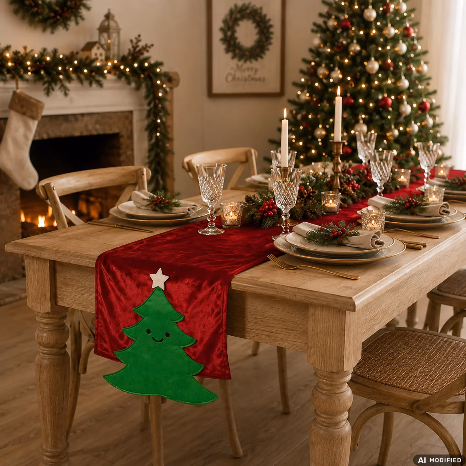 Vestiamo Casa Runner da Tavola Natalizio in Velluto Rosso con Personaggio Assortito L: 250 cm, P: 35 cm – 2