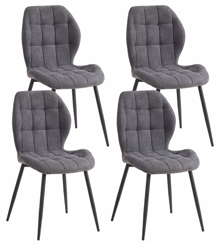 Set di 4 sedie da pranzo - Sedie imbottite con rivestimento in lino - Gambe in metallo - Schienale ergonomico - Design moderno, adatte per cucina, sala da pranzo e ristorante - Colore: grigio
