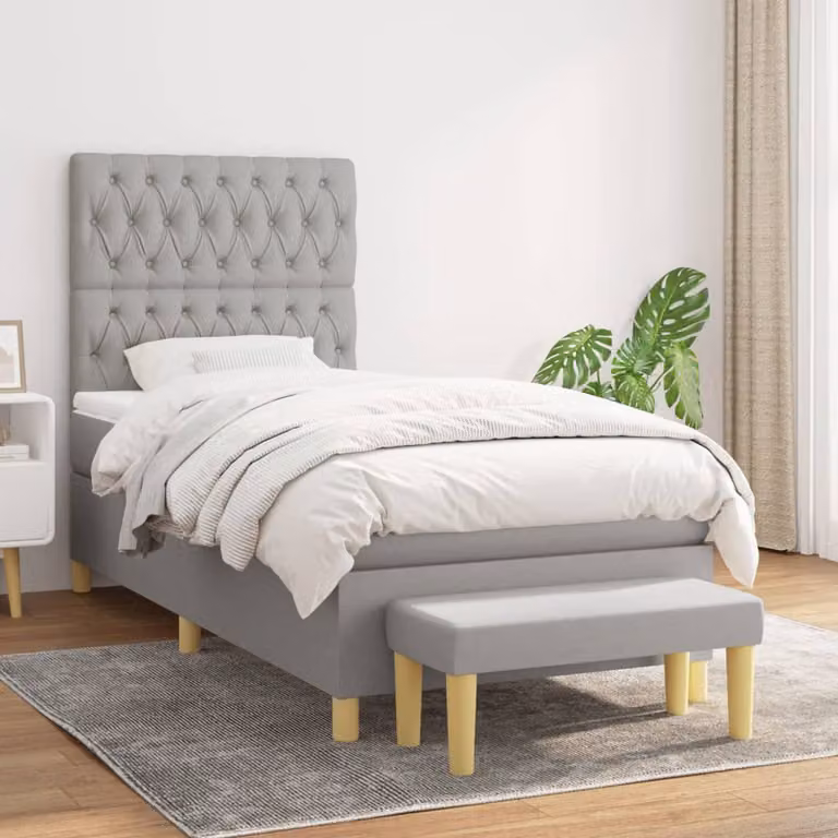 Giroletto a molle con materasso ibrido vidaXL in tessuto grigio e bianco, L/P/H: 100 x 200 x 45 cm