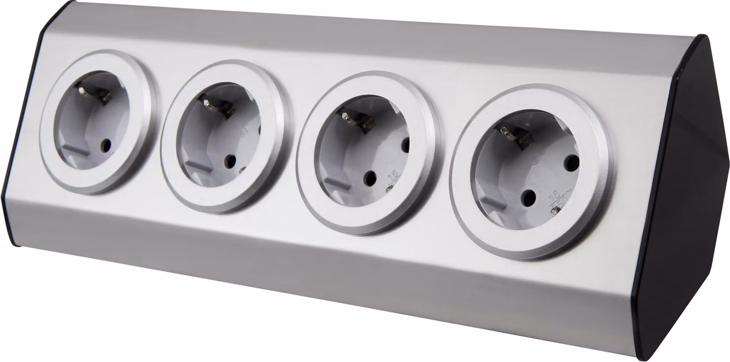 Blocco prese Premium McPower, versione da incasso, acciaio inox, contatto di terra a 4 vie
