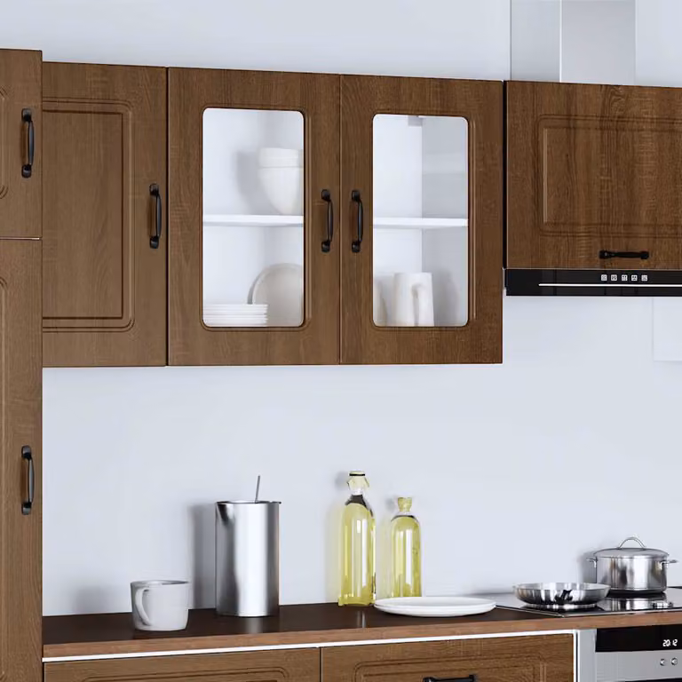 Pensile da cucina moderno vidaXL con ante in vetro e ripiani interni, colore marrone