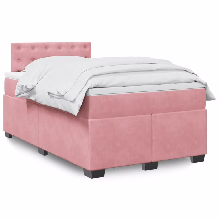 vidaXL Giroletto a Molle con Materasso Ibrido in Velluto Rosa e Bianco L/P/H: 200 x 120 x 76,7 cm
