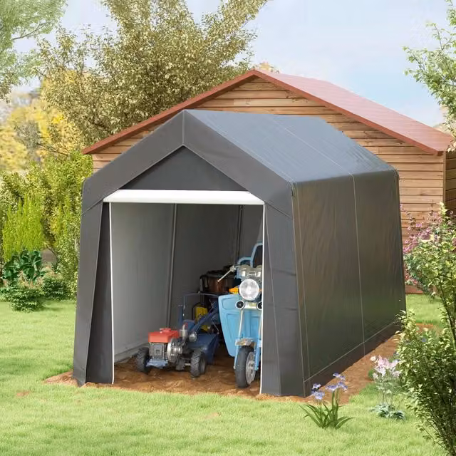 Garage da esterno WISHDOR in acciaio zincato grigio con finestra e porta a cerniera laterale L/P/H: 210 x 360 x 235 cm