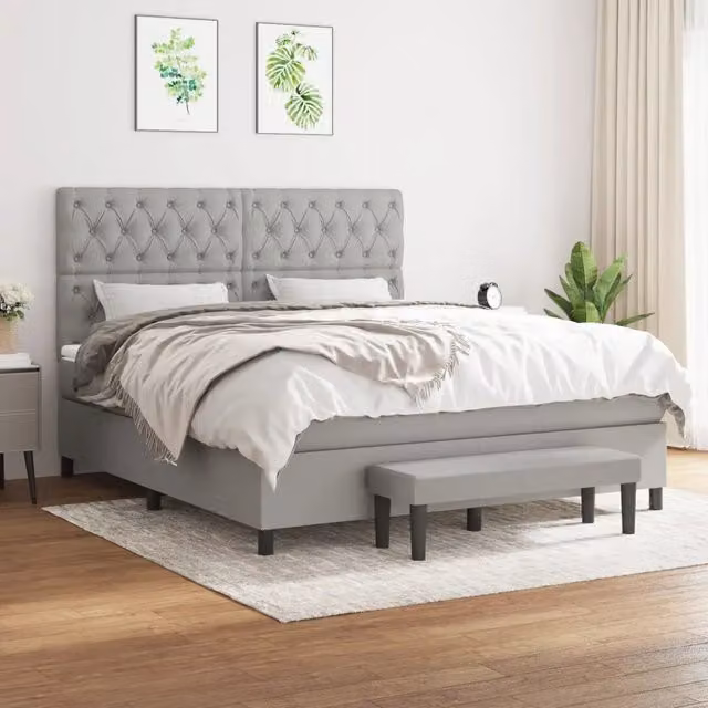 Letto Ibrido con Giroletto a Molle e Materasso vidaXL Grigio Chiaro e Bianco L/P: 160 x 200 cm – 1