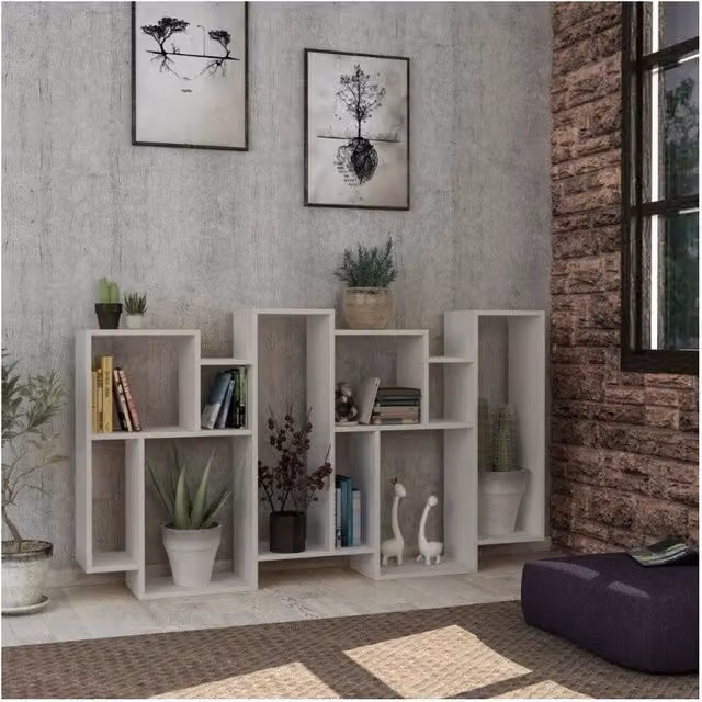 Libreria orizzontale bifacciale Karmato moderna in MDF colore bianco L: 168,5 cm, H: 96 cm