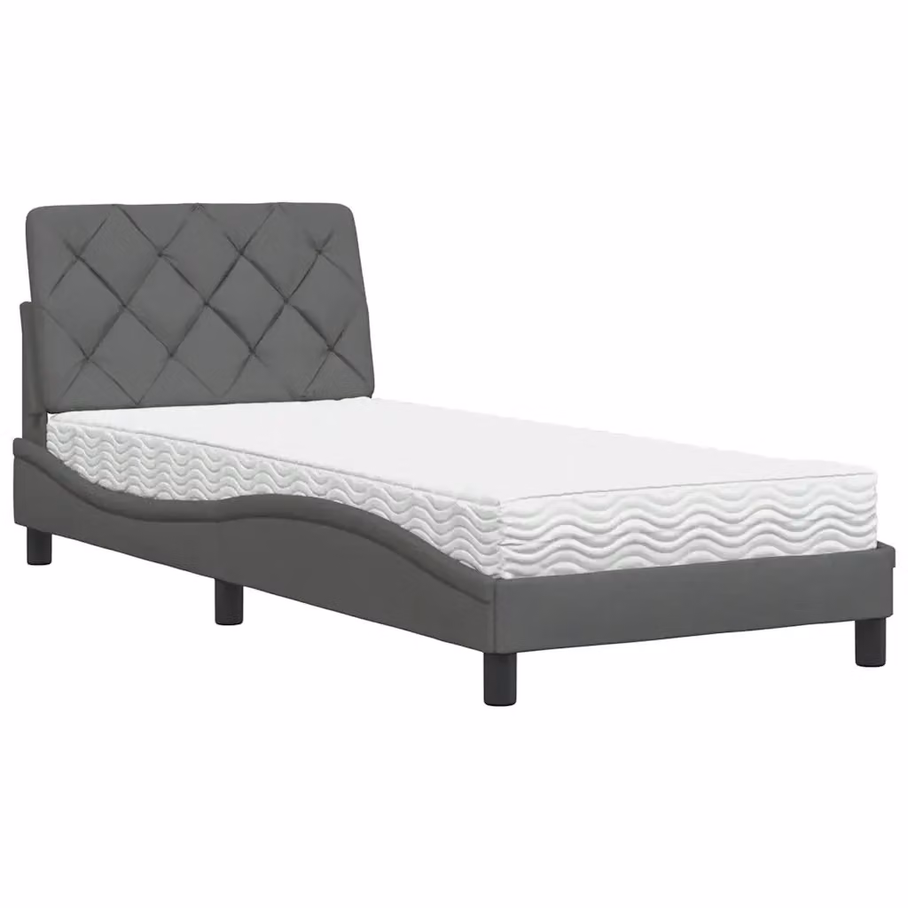 Letto con Materasso vidaXL in Tessuto Grigio e Bianco L/P/H: 90 x 190 cm – 2