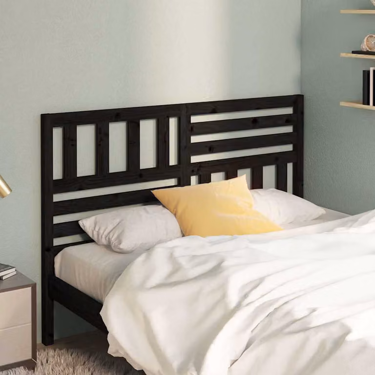 Testiera per letto vidaXL in legno massello di pino, colore nero, L 126 cm x P 4 cm x H 100 cm