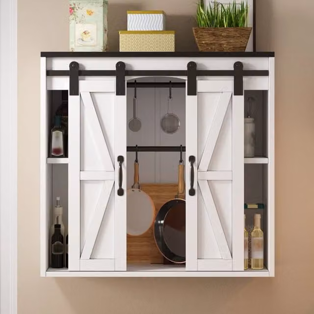Armadio pensile da cucina con 2 ante scorrevoli e ripiani regolabili, 80x31x76 cm, per soggiorno, bagno e lavanderia