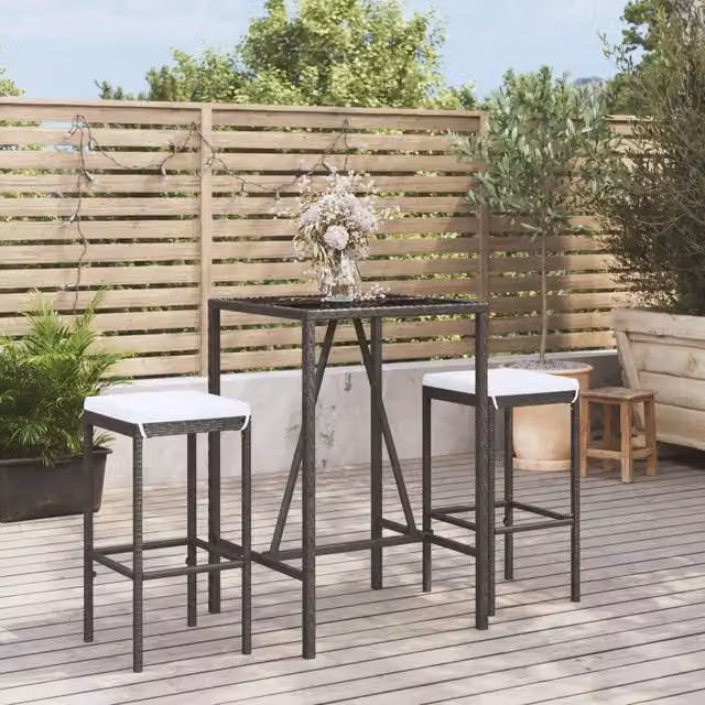 Set Bar da Giardino 3 pz con Cuscini in Polyrattan Nero 3187631