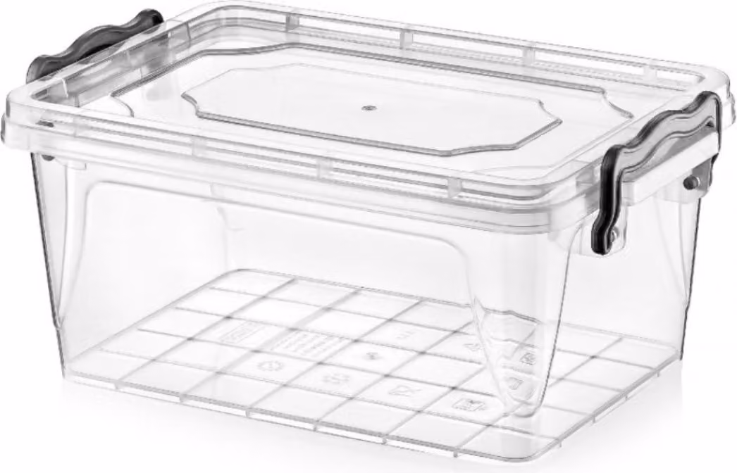 Contenitore di stoccaggio Contenitore trasparente Scatola di plastica Scatola pieghevole Scatola di plastica con coperchio 1,5 litri