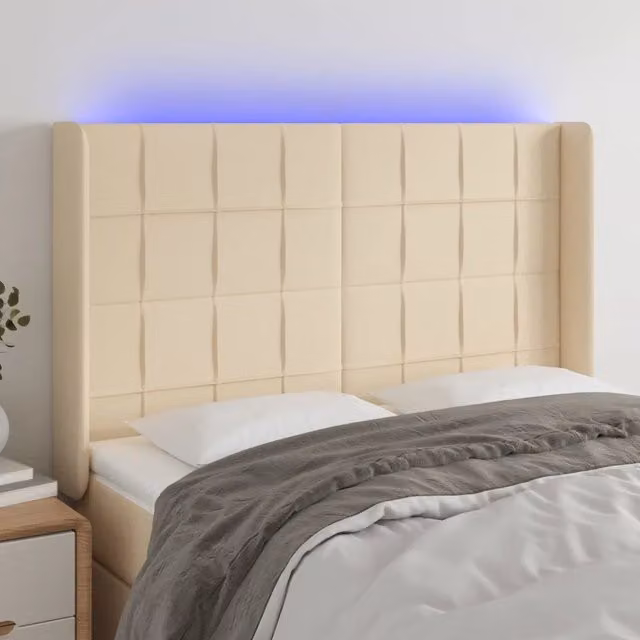 Testiera a LED-Testata con LED Crema 147x16x118/128 cm in Tessuto 807517