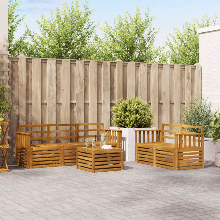Set di divani da esterno vidaXL a forma di L in legno di acacia massello marrone con cuscini inclusi per giardino e balcone