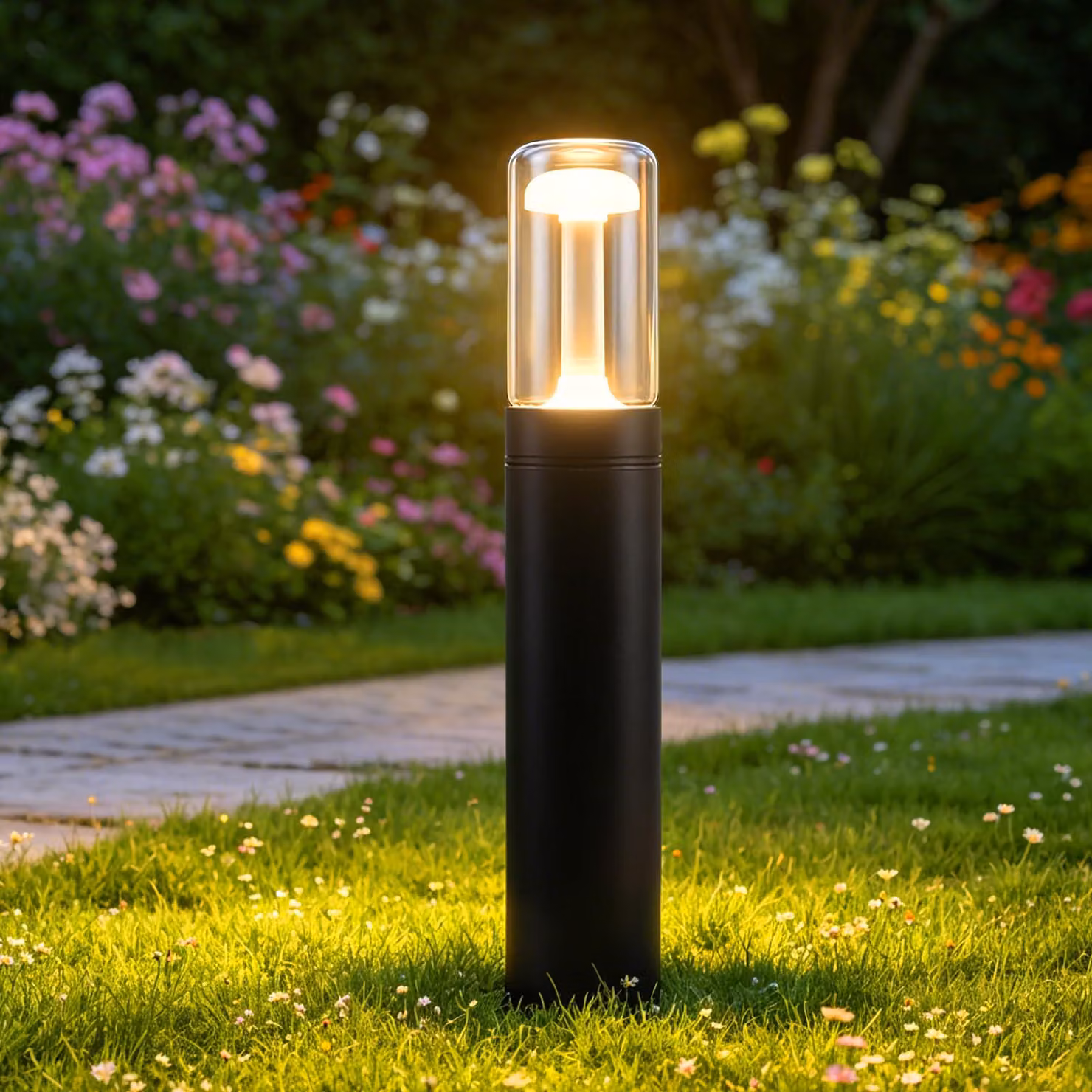 Lampada a LED da esterno, adatta per giardino o illuminazione di pali, con vetro, grado di protezione IP65, colore nero, 40 cm, 10W