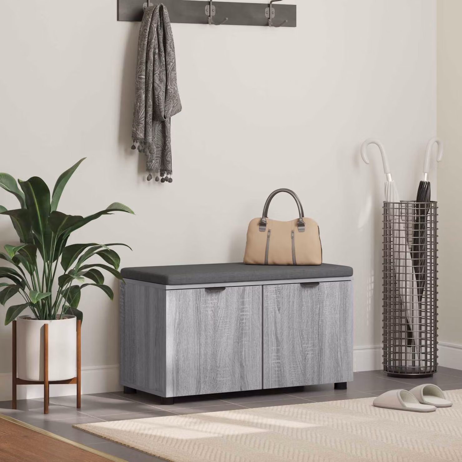 Panca per ingresso con scarpiera vidaXL in stile moderno, colore grigio, L 80 x P 38 x H 46 cm