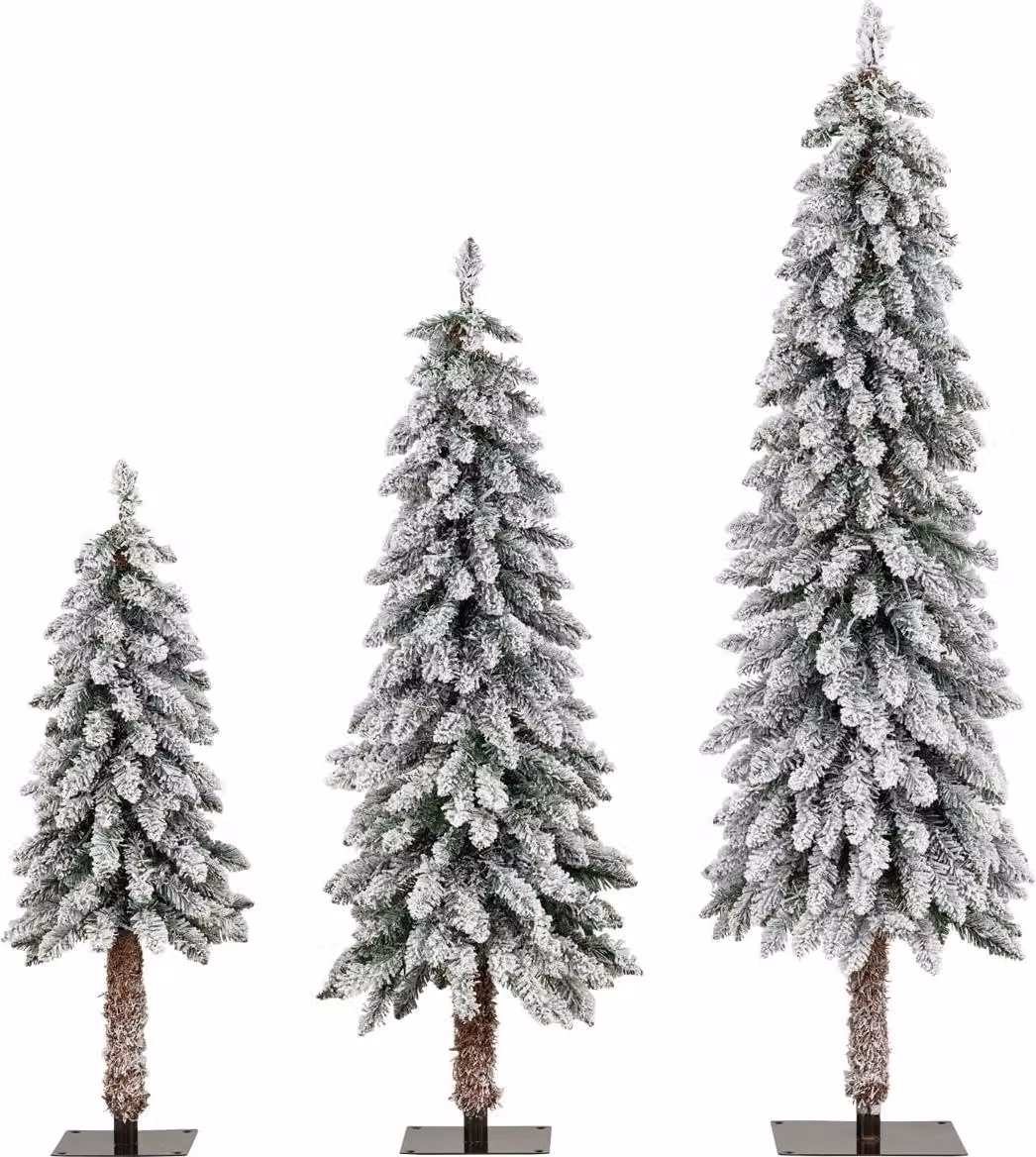 Set di alberi di Natale artificiali con luci e neve, 3 misure