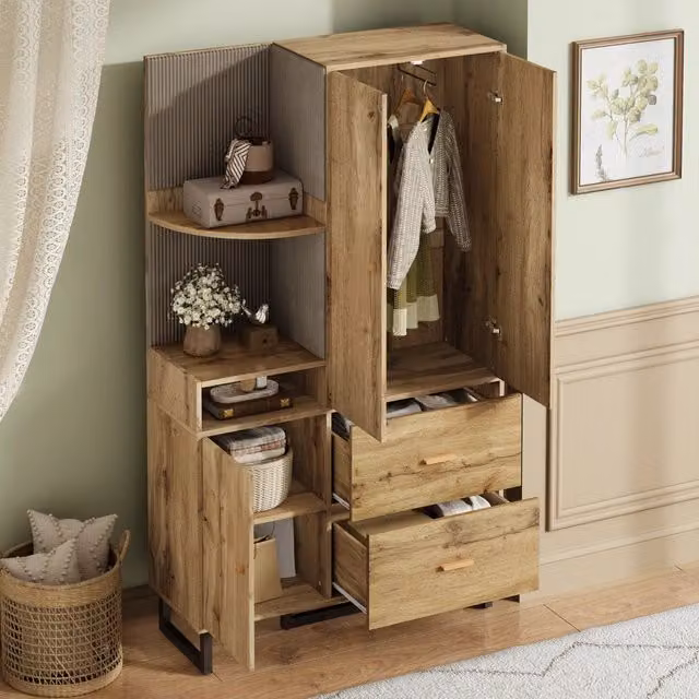 Guardaroba da ingresso con pannelli imbottiti; barra estraibile e 2 cassetti MDF nero naturale 110 × 38 × 186 cm