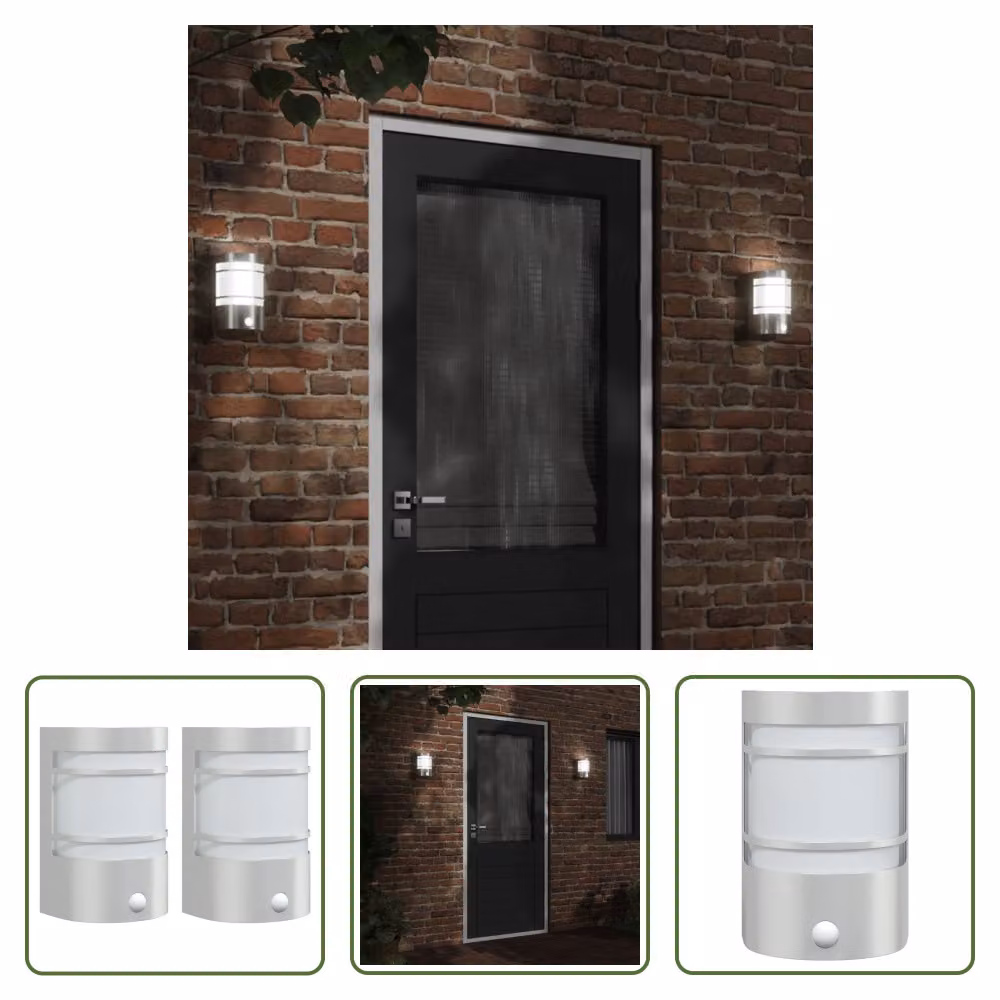 The Living Store Luci da parete per esterni con rilevatore di movimento 2 pezzi in acciaio inox argento