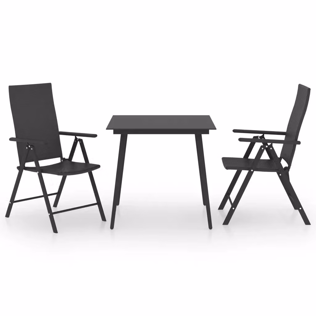 Set da pranzo da giardino vidaXL in rattan e vetro, 3 pezzi, Nero e Marrone – 2