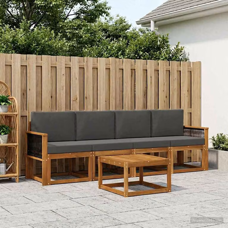 Set di mobili da esterno vidaXL 4 pezzi in legno di acacia con cuscini, colori beige e antracite
