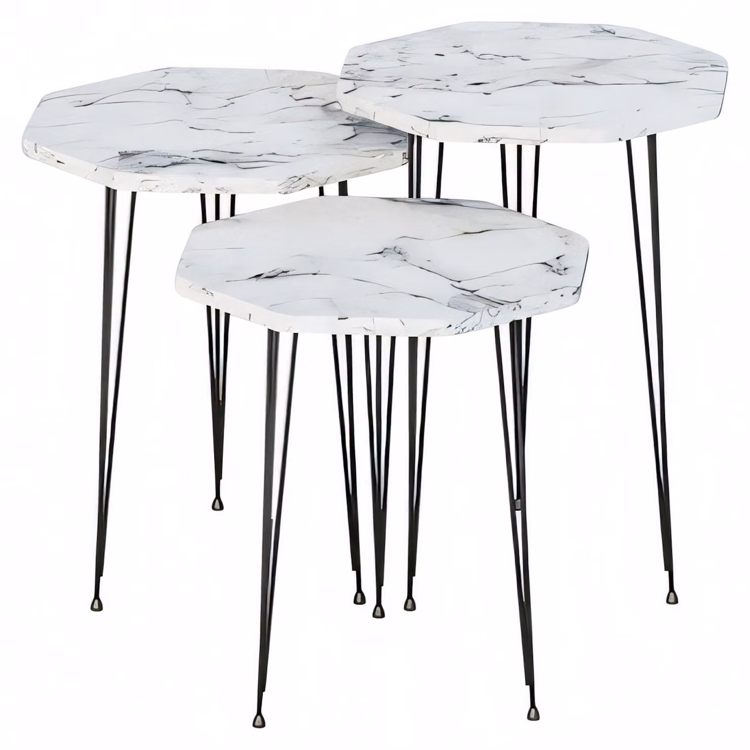 Elegantes weißes Couchtisch-Set aus Holz und Metall im