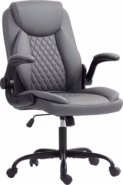 Sedia da ufficio ergonomica XYLO grigia con braccioli regolabili, poggiatesta e funzione basculante in ecopelle