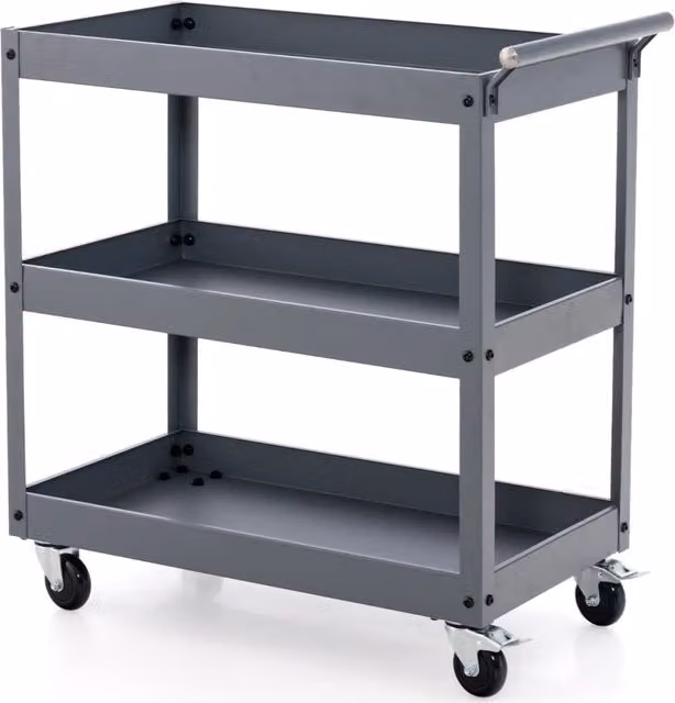 Carrello utilitario a 3 ripiani ad alta capacit¨¤-Carrello in metallo con manico ergonomico Grigio