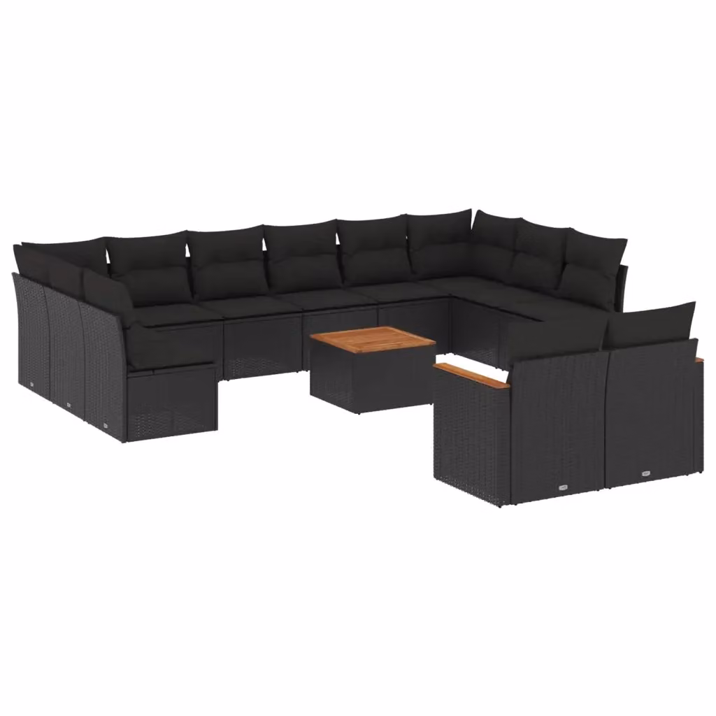 Set Divani da Giardino vidaXL 13pz a Forma di U con Cuscini Neri e Tavolino in Polyrattan e Acciaio – 2