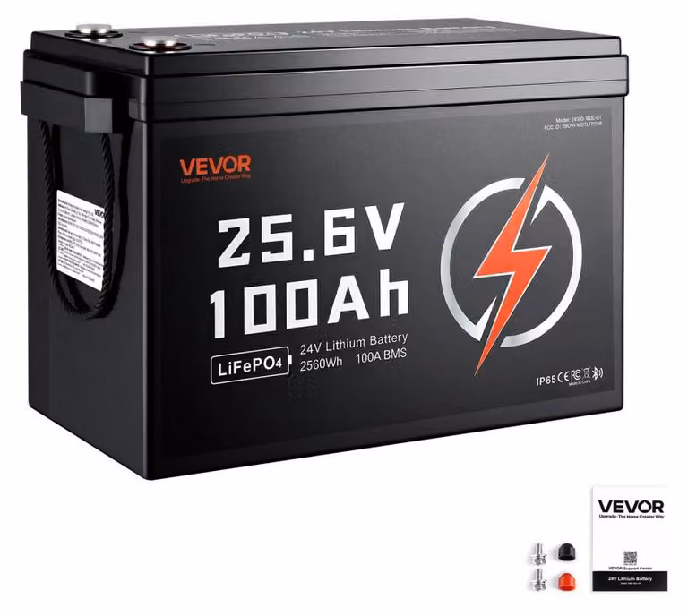 Batteria LiFePO4 da 24V 100Ah - Batteria al litio con sistema di gestione della batteria (BMS) Bluetooth - Capacità di 2560Wh