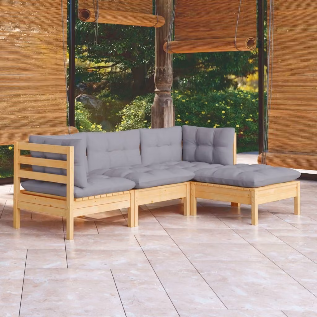 Maison Exclusive - Set Divani da Giardino 4 pz con Cuscini Grigi Massello di Pino