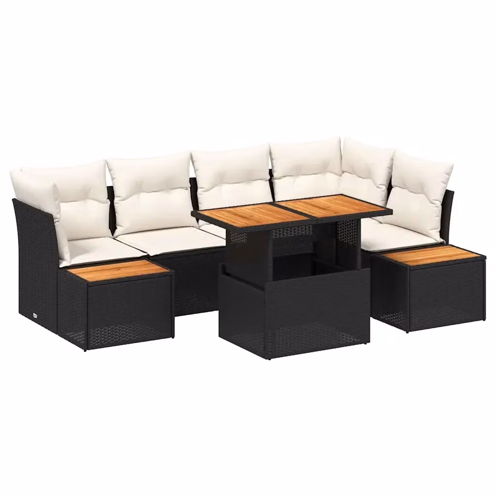 Set Divano da Giardino a L vidaXL in Rattan Nero con Cuscini e Struttura in Metallo – 2
