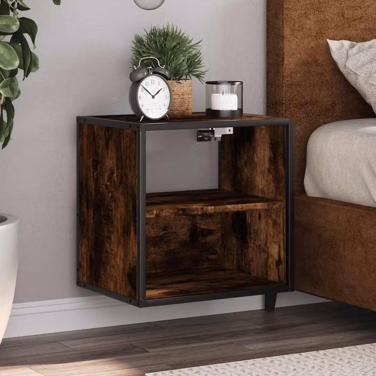 Set di 2 comodini da muro vidaXL in stile industriale, colore rovere fumo, L 40 cm x P 31 cm x H 39,5 cm