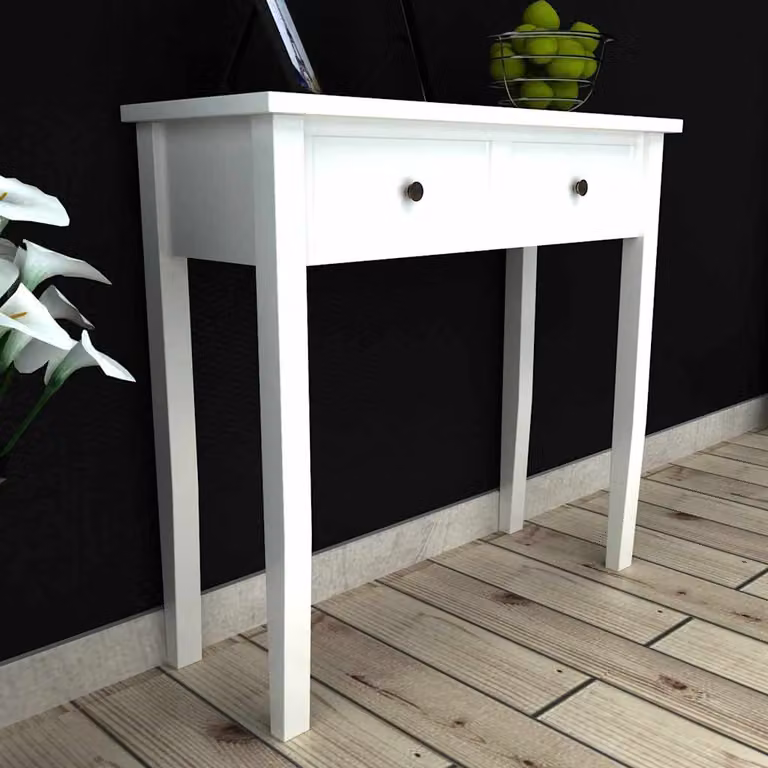 vidaXL Tavolo Consolle da Trucco Moderno in Legno e MDF Bianco con 2 Cassetti