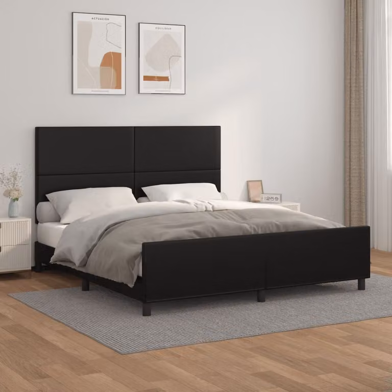 vidaXL Struttura letto con testiera nera 160x200 cm in Pelle finta - Struttura letto con testiera - Struttura letto con testiera - Letto con testiera - Struttura letto con testiera