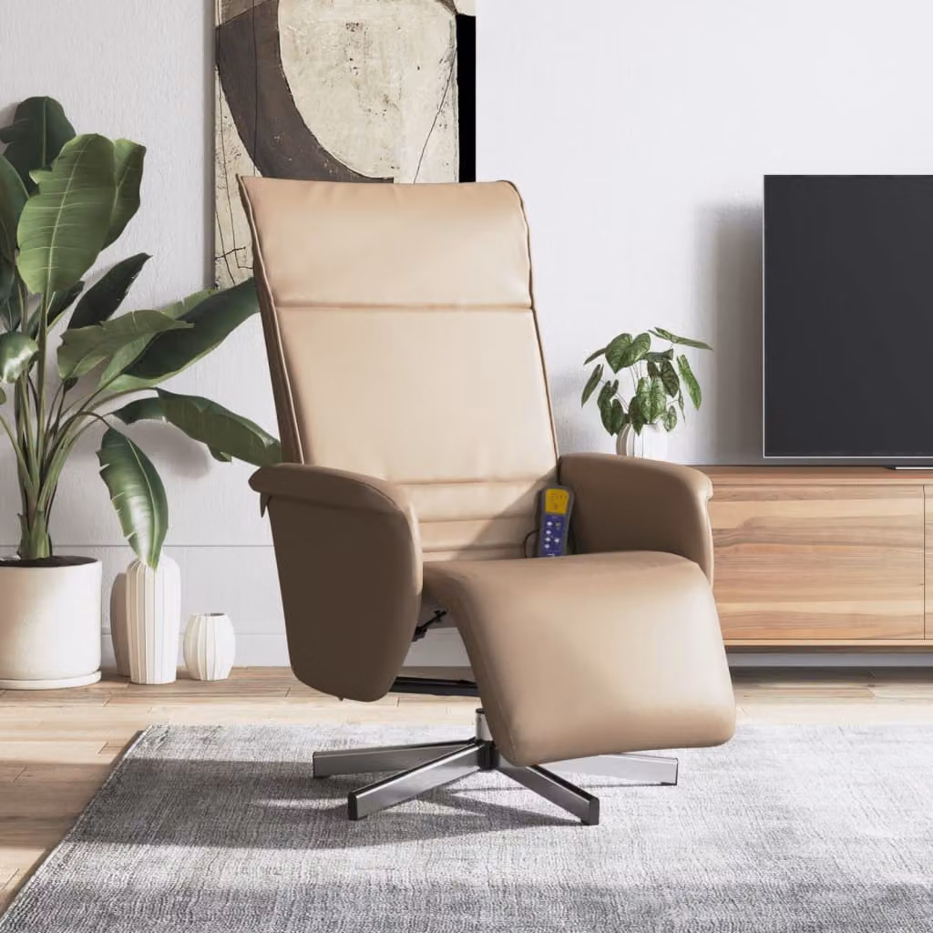 vidaXL Poltrona Reclinabile con Poggiapiedi in Similpelle, Colore Beige/Marrone, con Base Girevole a 360 Gradi e Regolazione Manuale